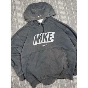 Nike Sweater Mens Medium Black Center Swoosh Vintage Y2K‎ Spell Out Silver Tag